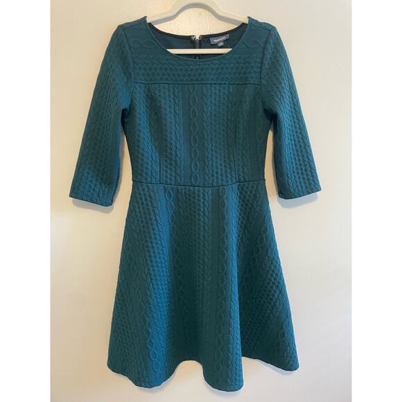 ModCloth Size L Green Dress Faux Cable Knit Design Fit & Flare Half Sleeves - Picture 1 of 6